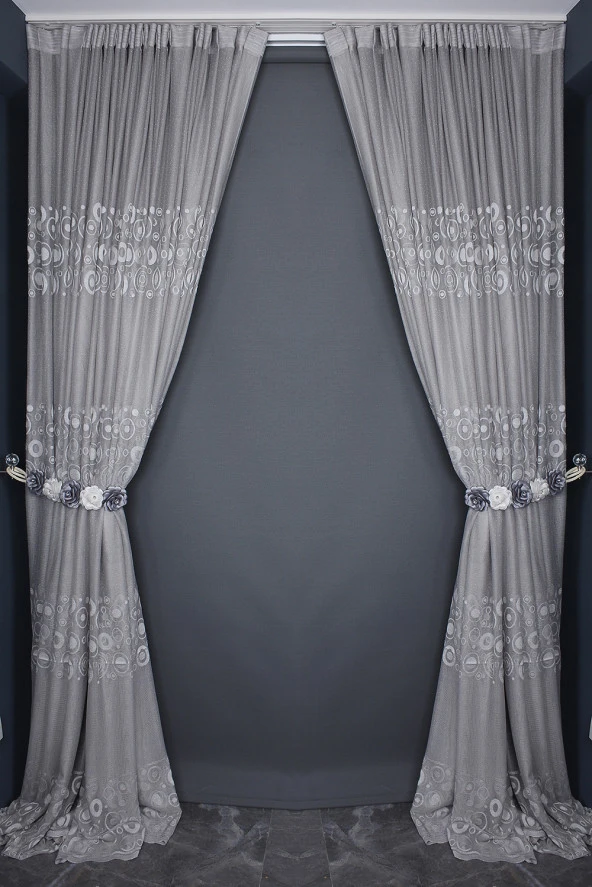 KDK 1560 DESEN GRİ RENK TEK KANAT Hazır dikilmiş Pileli Fon Perde 300*260 cm - Resim 7