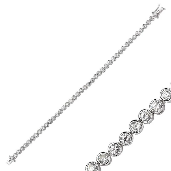 VGD Gümüş Beyaz Taşlı Su Yolu Bayan Bileklik