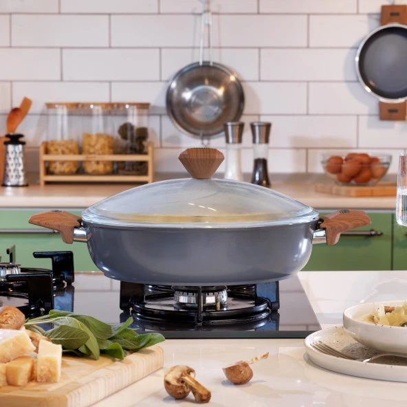 Schafer Fiesta Seramik Basık Tencere 30 Cm-Siyah - 3