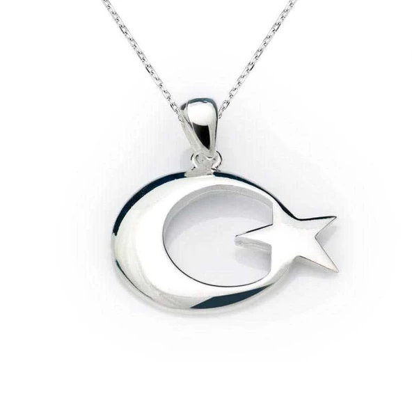 VGD Gumush Gümüş Ay Yıldız Bayrak Kolye