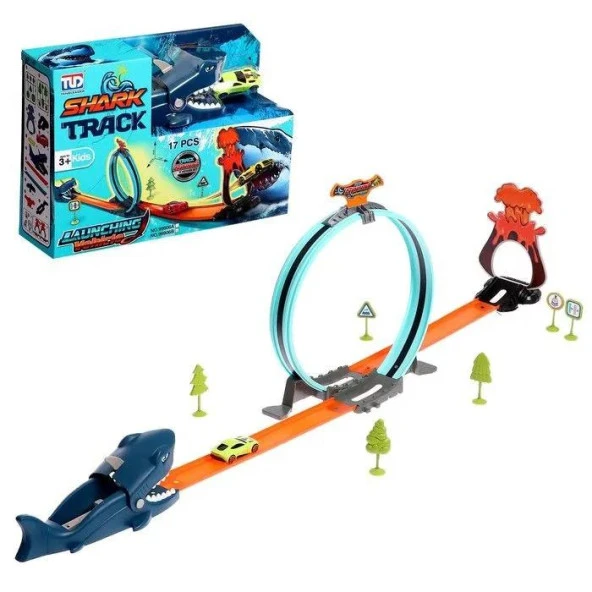 Prestij Oyuncak Kutulu Köpek Balığı Araba Fırlatma Oyun Seti 99906A,Eğlenceli Oyuncak Yarış Pisti Set