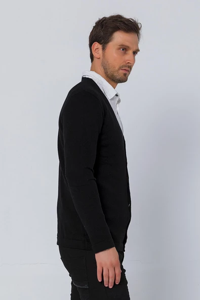 Erkek Regular Fit Düğmeli V Yaka Hırka - 4