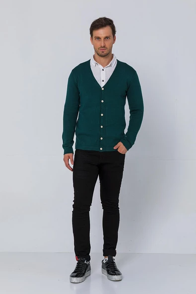 Erkek Regular Fit Düğmeli V Yaka Hırka - 6