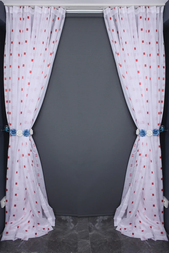 TERGAL KARELİ BORDO RENK TEK KANAT Hazır dikilmiş Pileli Fon Perde 300*260 cm - Resim 8