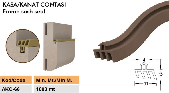 Contacall Ahşap Kapı Fitili Ahşap Kapı Contası Siyah 25 Metre Ortadan Trınaklı - Resim 2