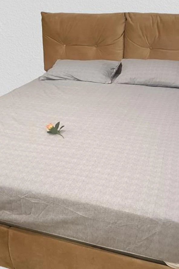 Çarşaf 90298 Fıtted Çift Kişi Keten Tarzı Pamuk Kumaş 2Yastık Kılıflı açık Gri - 2