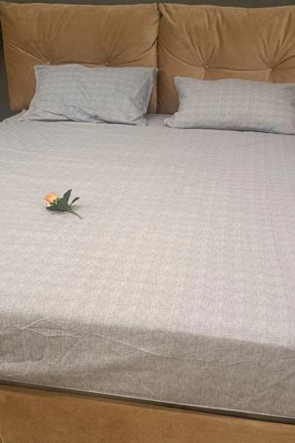 Çarşaf 90298 Fıtted Çift Kişi Keten Tarzı Pamuk Kumaş 2Yastık Kılıflı açık Gri - 10