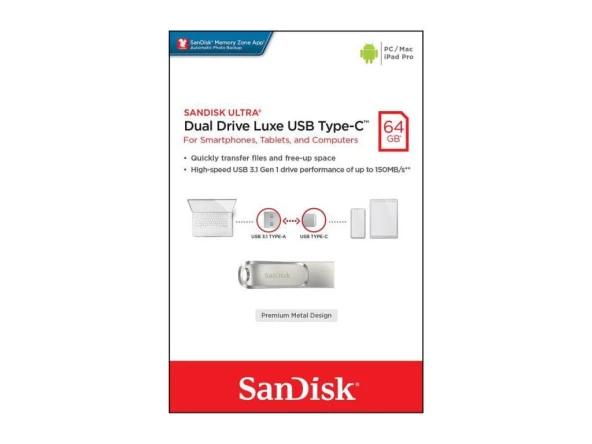 Sandisk Ultra Dual Drive Luxe 64GB USB 3.1 Type-C SDDDC4-064G-G46