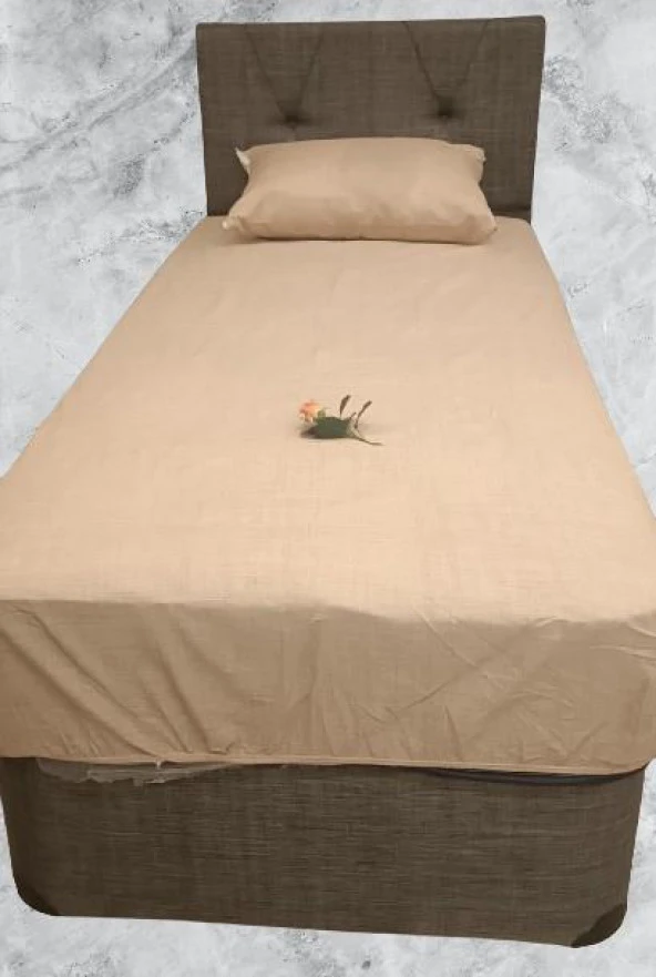 Çarşaf 90299 Fıtted Keten Tarzı Pamuk Kumaş somon Tek Kişi Yastık Kılıf El yapım