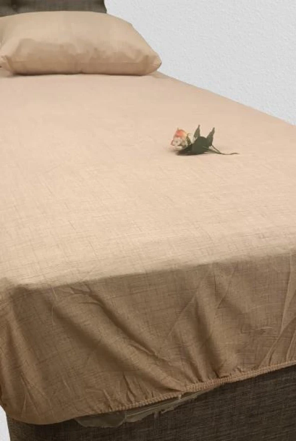 Çarşaf 90299 Fıtted Keten Tarzı Pamuk Kumaş somon Tek Kişi Yastık Kılıf El yapım - 3