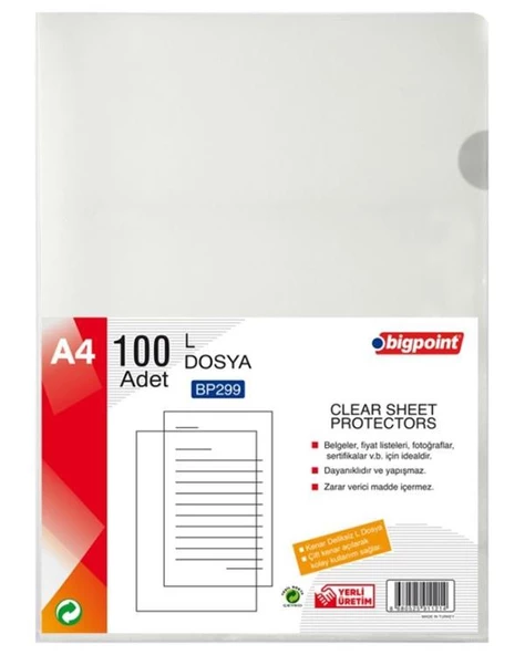 Bigpoint L Dosya Standart 80 Mikron 100lü Paket BP299
