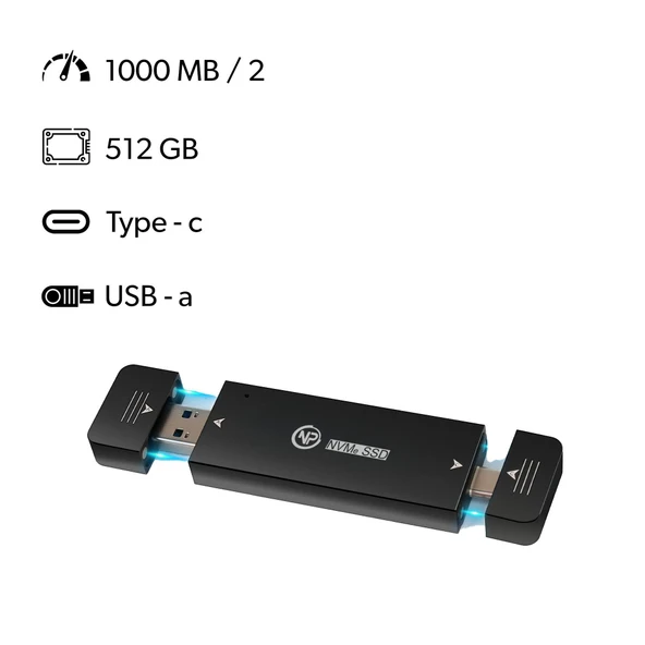 NPO DK01 USB-A/Type-C 1000/900Mb/s 512GB 22x42 M.2 NVMe Taşınabilir Harici SSD - 2