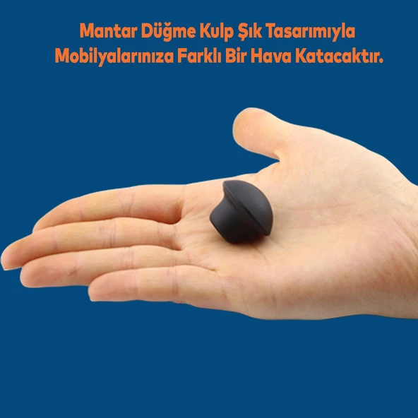 Mantar Düğme Mobilya Mutfak Çekmece Dolap Dolabı Kulpu Kulbu Mat Siyah Metal Kulpları Tek Vidalı - 4