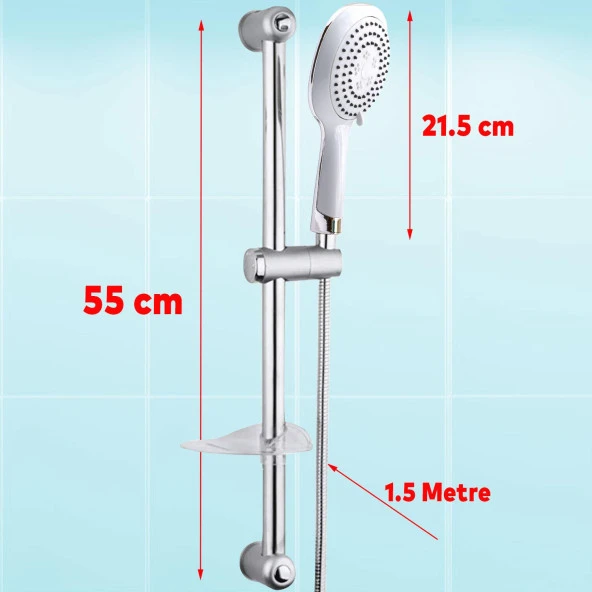 Duş Seti Sürgülü Banyo Duş Başlığı Seti Fiskiyesi Telefonu Yuvarlak Başlık Metal Hortum - Resim 3