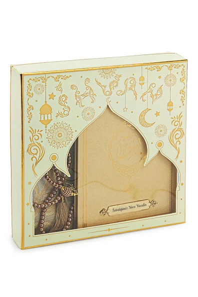 Krem Çeyizlik Seccade Seti Gelin Bohçasına Uygun Dini Hediyelik İsme Özel Yasin Kitabı - Resim 2