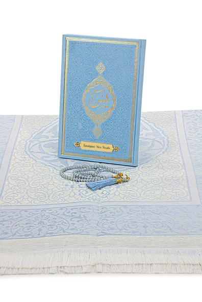 Mavi Çeyizlik Seccade Seti Gelin Bohçasına Uygun Dini Hediyelik İsme Özel Yasin Kitabı - Resim 4