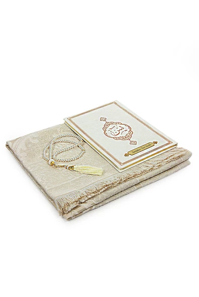 Beyaz Çeyizlik Seccade Seti Gelin Bohçasına Uygun Dini Hediyelik İsme Özel Yasin Kitabı - Resim 3