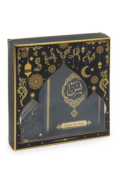 Siyah Çeyizlik Seccade Seti Gelin Bohçasına Uygun Dini Hediyelik İsme Özel Yasin Kitabı - Resim 3