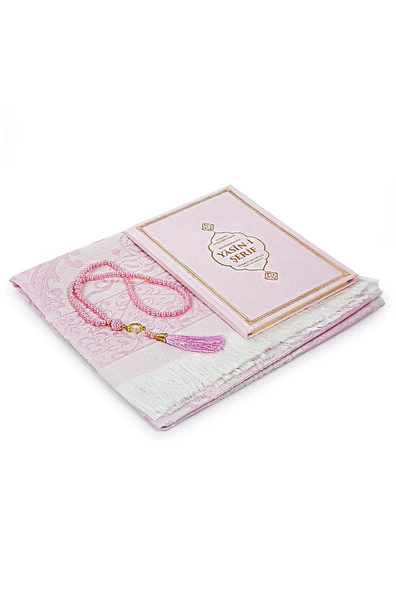 Pembe Çeyizlik Seccade Seti Gelin Bohçasına Uygun Dini Hediyelik İsme Özel Yasin Kitabı - Resim 3