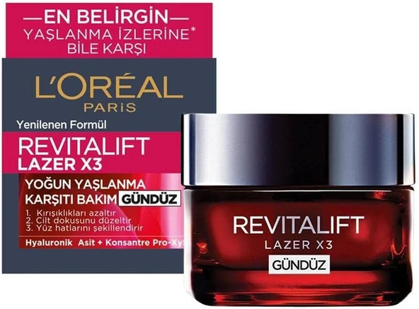 LOreal Paris Revitalift Lazer X3 Yoğun Yaşlanma Karşıtı Gündüz Bakım Kremi (50 ml)