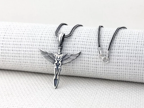 Kanatlı Kılıç 925 Ayar Gümüş Kolye - Resim 2
