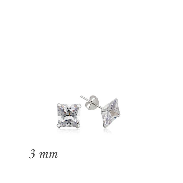 VGD Gümüş Kare Tek Taş Zirkon Küpe - 3 mm - 2