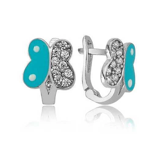 VGD Gumush Gümüş Mavi Kelebek Çocuk Küpesi