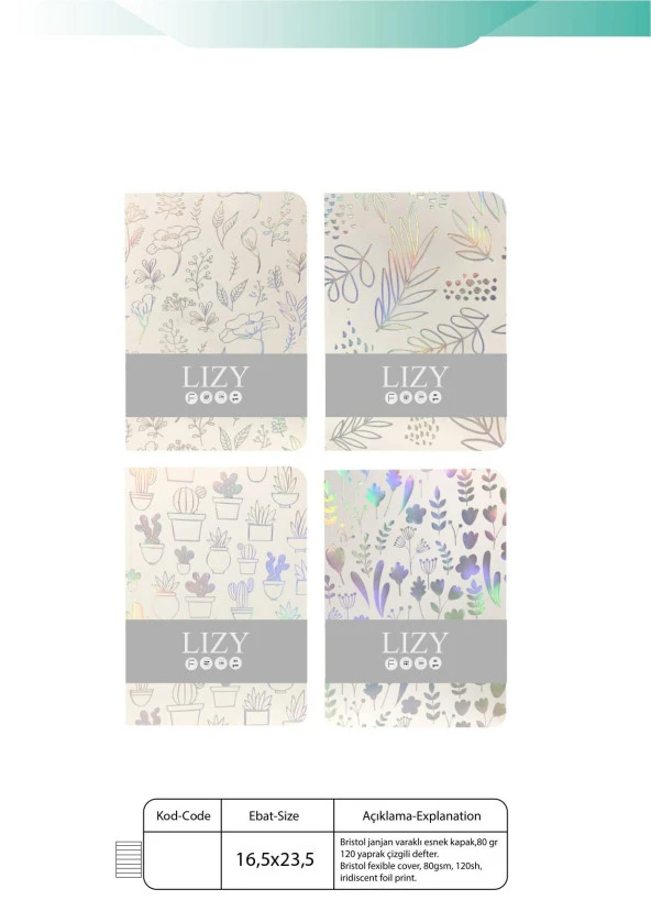 17x24 Amerikan Bristol Esnek Janjanlı Defter 120yp
80gr - 5