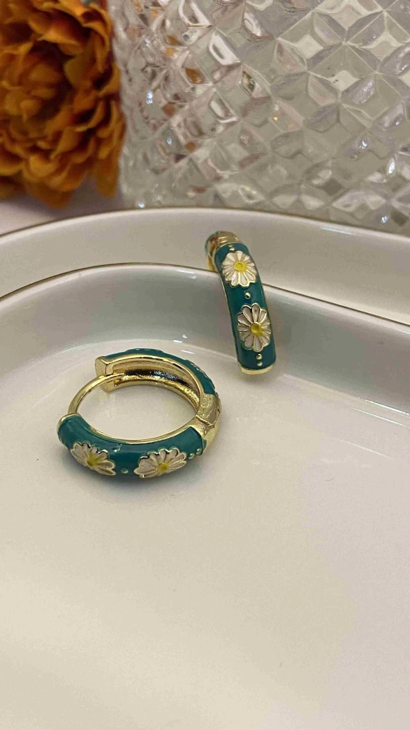 Aksesuar Çarşısı 316L Çelik Mavi Mineli Çiçek Halka Küpe ürün görseli