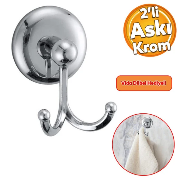 Vidalı Askılık Banyo Tuvalet Lavabo Havlu Bornoz Askısı Çatal İkili Metal Askı Krom