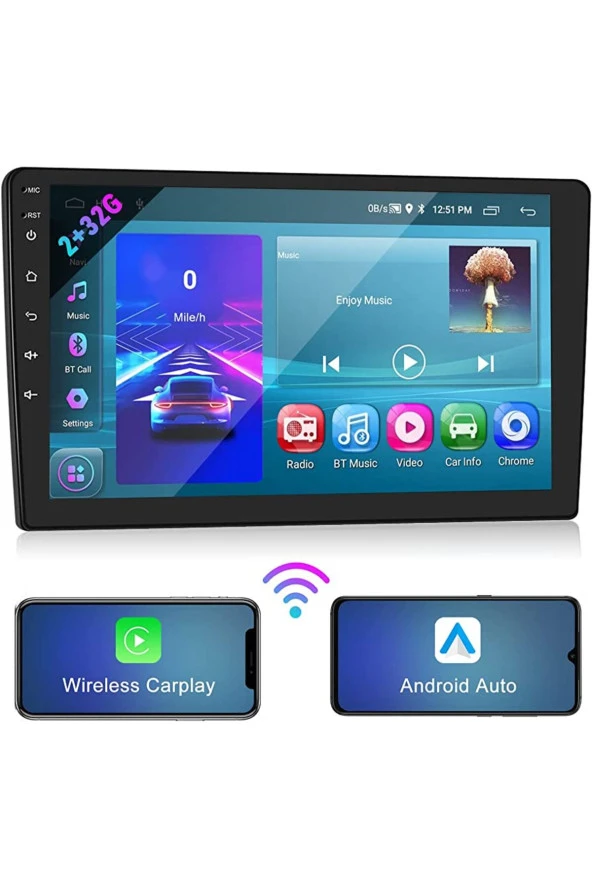 9 inç Universal Android 13 Uyumlu / 2+32GB /+CARPLAY ve Android AUTO ile 2Din Double Ekran 23-13cm