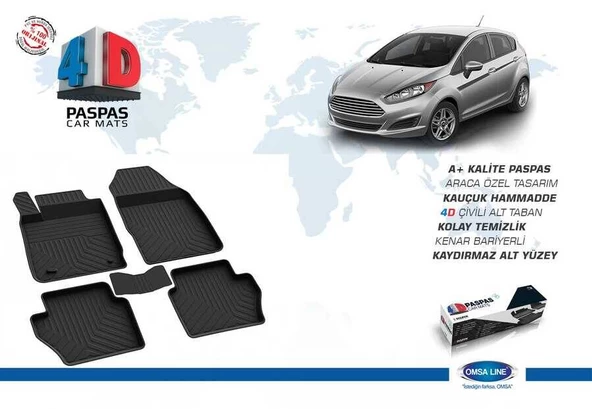 OMSA Ford Fiesta 6 4D Havuzlu Paspas Siyah 2015-2017 Arası