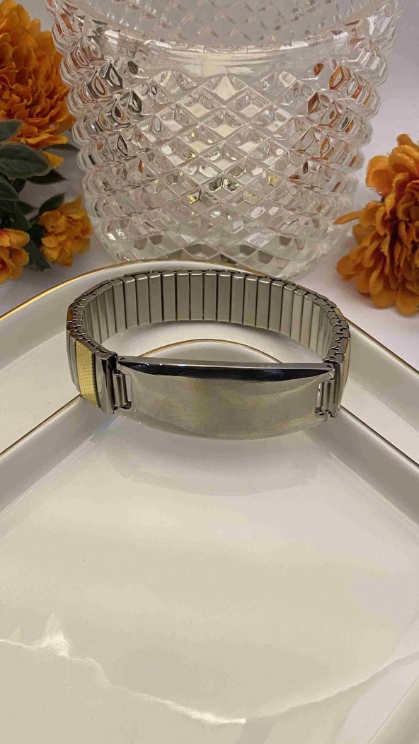 Aksesuar Çarşısı 316L Çelik Lastikli Gold Ve Gümüş Renk Kadın Künye Bileklik ürün görseli