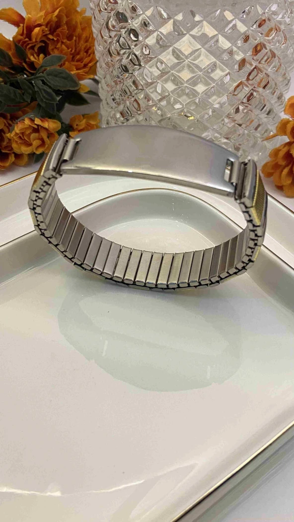 Aksesuar Çarşısı 316L Çelik Lastikli Gold Ve Gümüş Renk Kadın Künye Bileklik - Resim 3