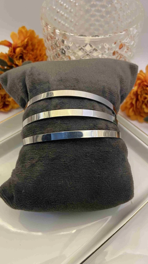 Aksesuar Çarşısı 316L Çelik Kalın Üçlü Ajda Bilezik Silver Renk - Resim 2