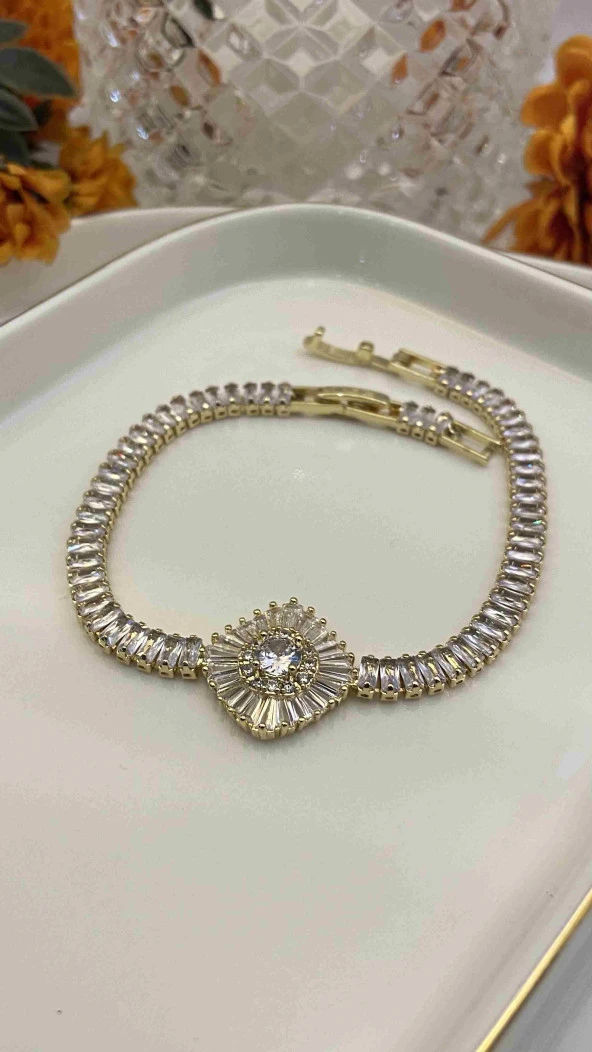 Aksesuar Çarşısı Baget Taşlı Su Yolu Çiçek Desenli Bieklik - Resim 2