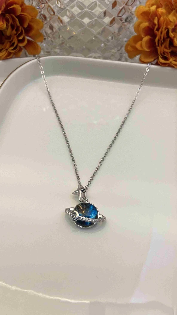 Aksesuar Çarşısı 316L Çelik Satürn Gezegen Kolye - Resim 2