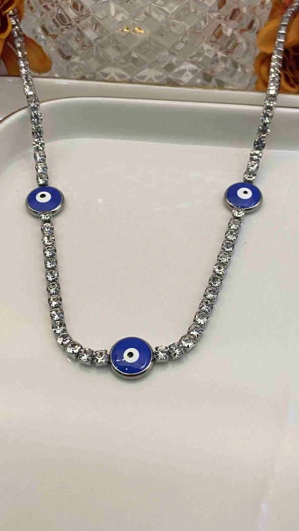 Aksesuar Çarşısı 316L Çelik Su Yolu Nazar Boncuk Tasarımlı Silver - Resim 2