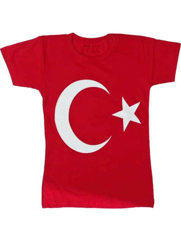 Türk Bayraklı Tişört Pamuklu Kırmızı Çocuk T-shirt- 7 yaş