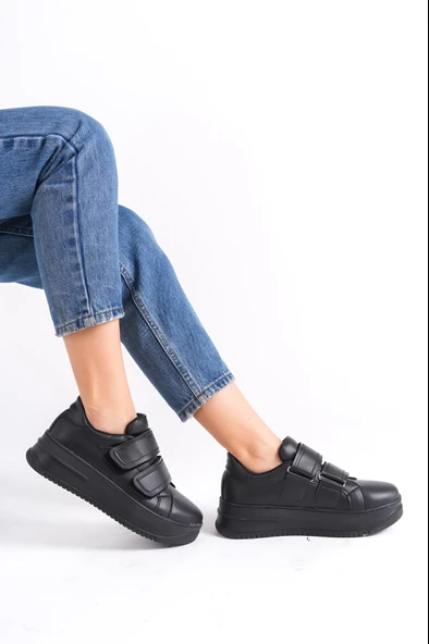 VALENCİA Bağcıksız Cırt Cırtlı Ortopedik Taban Kadın Sneaker Ayakkabı ST Siyah - 2