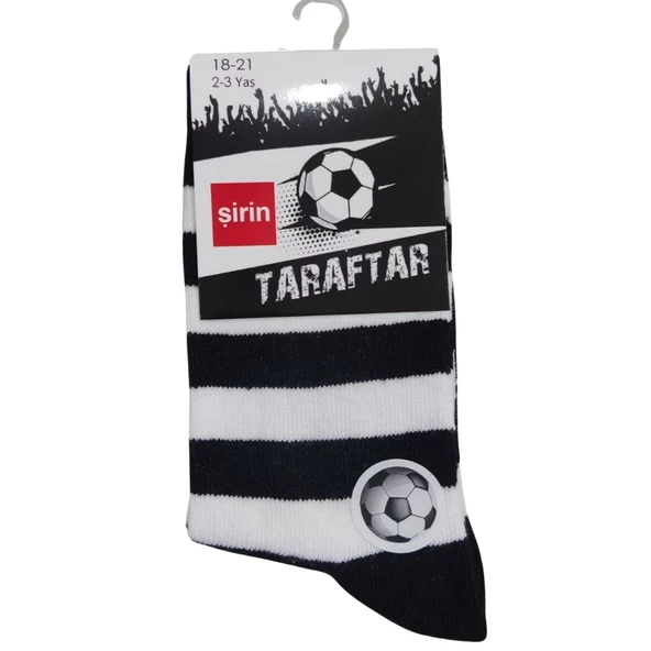 ŞİRİN SİYAH BEYAZ TARAFTAR UNISEX ÇOCUK ÇORAP - 2