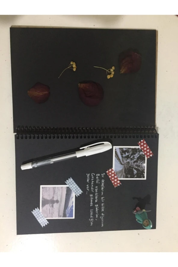 Çizim Foto Albüm Ve Anı Defteri Bulut Ve Ay Gece Konseptli Siyah Yapraklı Ahşap Kapak Defter 70 Sayf - 2