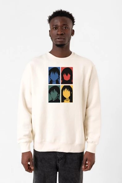 Erased Anime All Main Character Minimal Colorful Art Ekru Erkek 2ip Sweatshirt