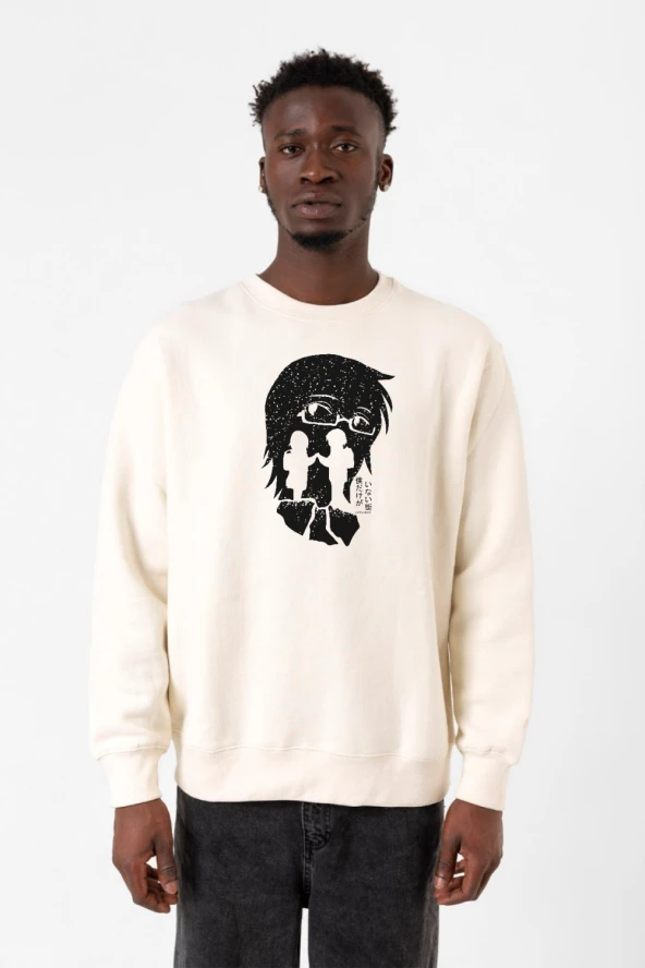 Erased Anime Black White Silhoette Ekru Erkek 2ip Sweatshirt