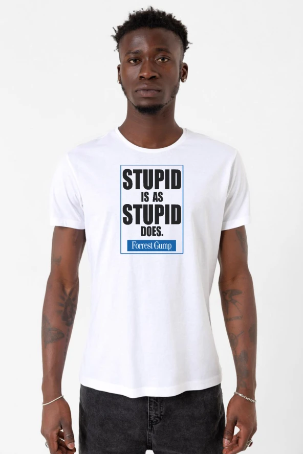 Forrest Gump Stupid Is As Stupid Does Beyaz Erkek Bisikletyaka Tshirt