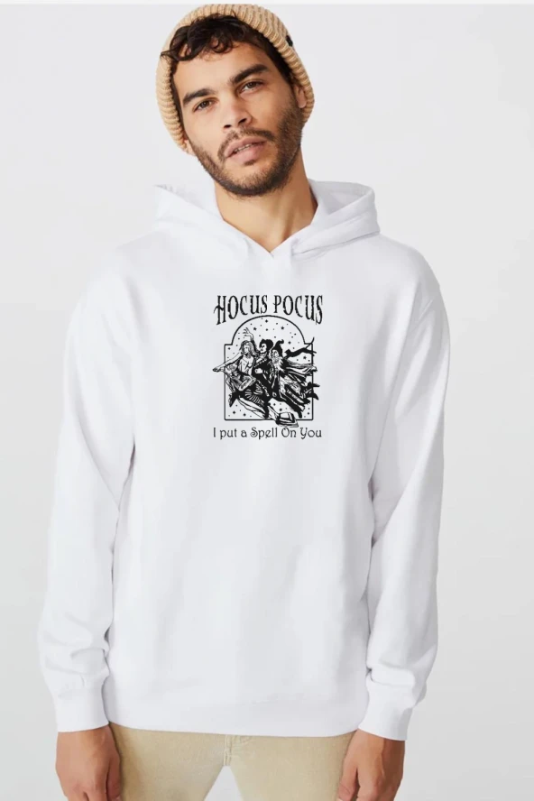 Hocus Pocus I Put A Spell On You Beyaz Erkek 3ip Kapşonlu  Sweatshirt