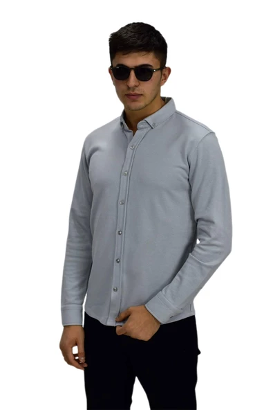 Erkek Spor Jakarlı Uzun Kol Gömlek R6530 BGL-ST03205 - Resim 11