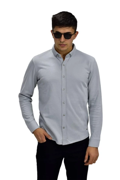 Erkek Spor Jakarlı Uzun Kol Gömlek R6530 BGL-ST03205 - Resim 2