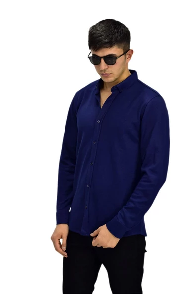 Erkek Spor Jakarlı Uzun Kol Gömlek R6530 BGL-ST03205 - Resim 9