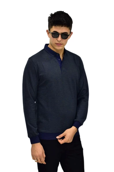 Erkek Polo Yaka Sweatshirt R2255 BGL-ST03201 - Resim 7